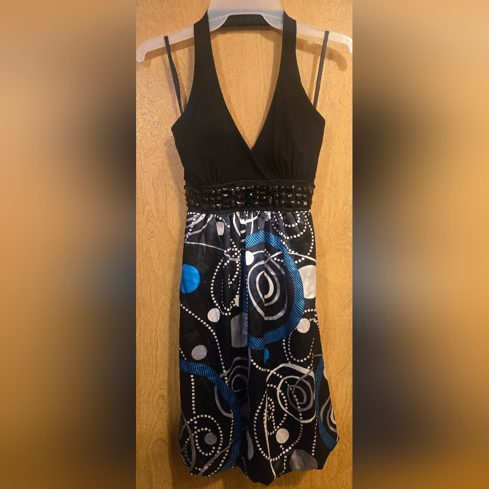 Taboo Vintage Y2K Style Black And Blue Semi Formal Halter Top Dress Size Small